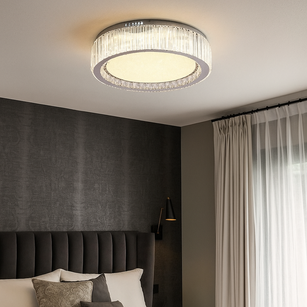 LED осветително тяло Сребристо Aurora Crystal Round с дистанционно
