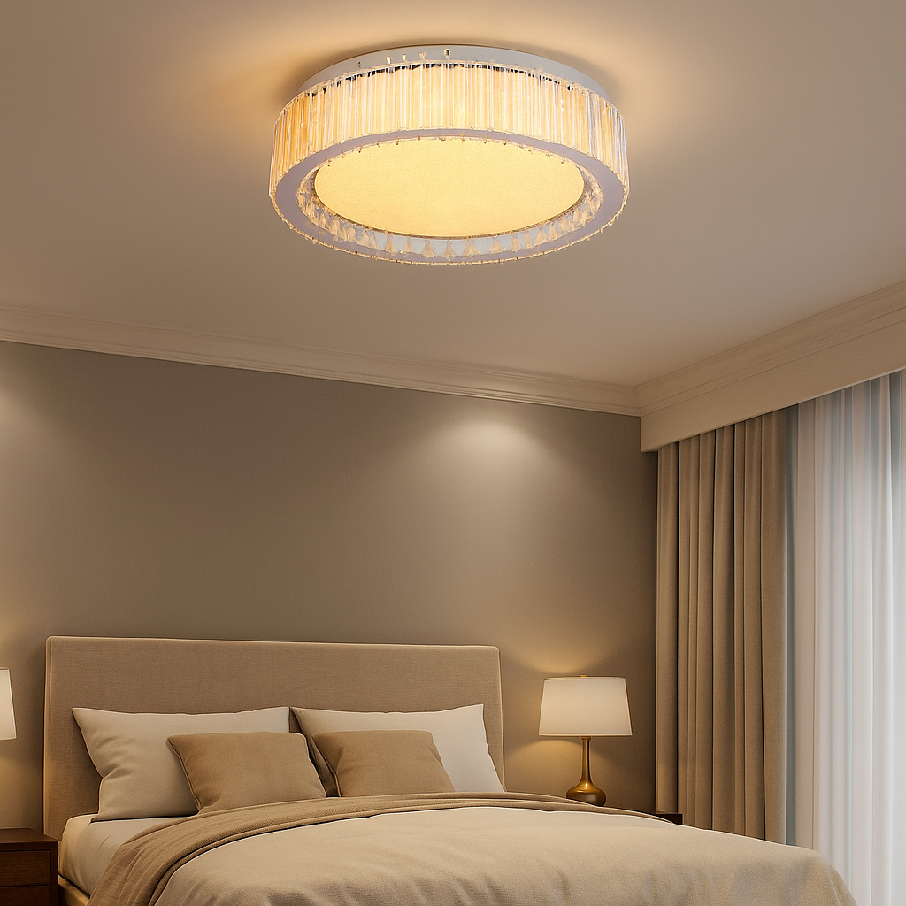 LED осветително тяло Сребристо Aurora Crystal Round с дистанционно