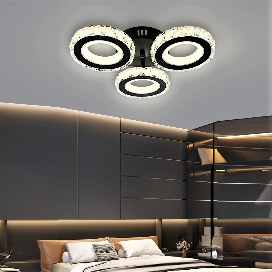LED осветително тяло 72W 3 CIRCLE кристал черен с дистанционно