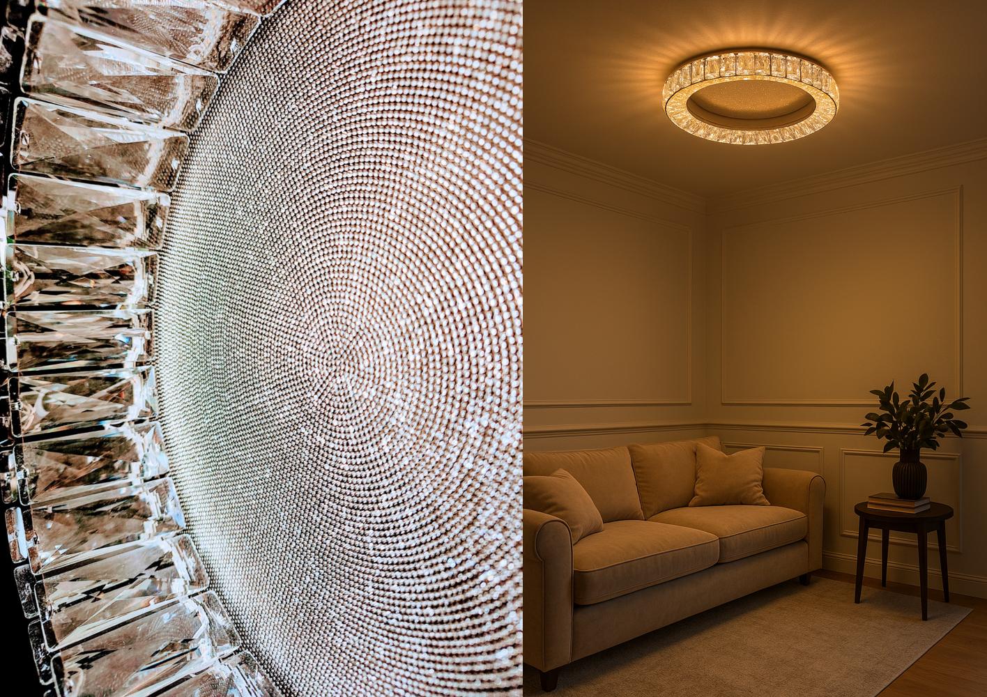 LED осветително тяло Сребристо Glamour Round CRISTAL с дистанционно