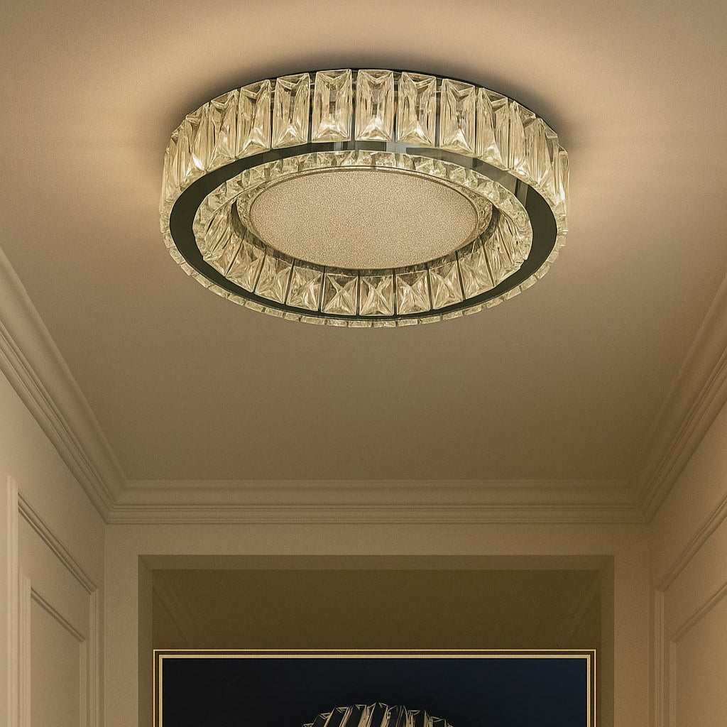 LED осветително тяло Сребристо Glamour Round CRISTAL с дистанционно