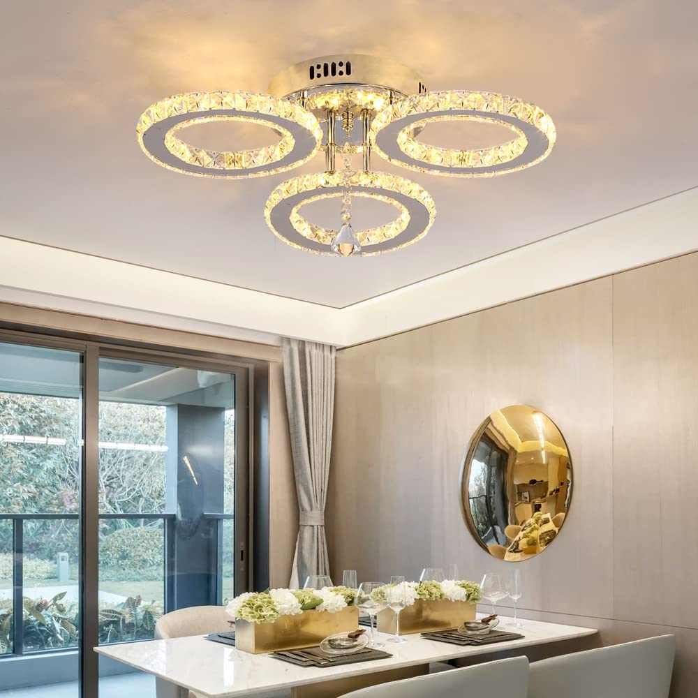 LED осветително тяло кристал 3 RINGS с дистанционно, еквивалент 300W