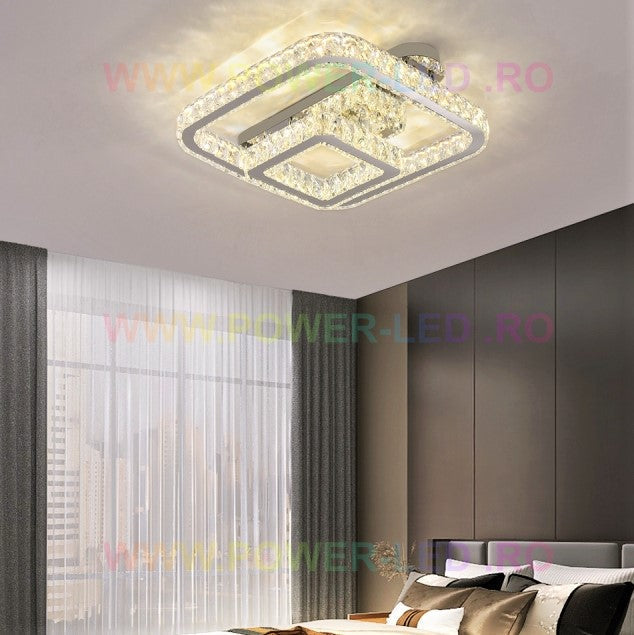 Осветително тяло LED CROWN Square Chrome Cristal Еквивалент 600W Дистанционно