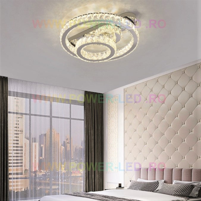 LED осветително тяло CROWN Round Chrome кристал Еквивалент 600W с дистанционно