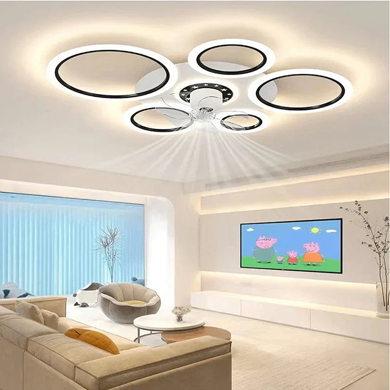 LED осветително тяло 5 Circle Бял с вентилатор и дистанционно, еквивалент 500W