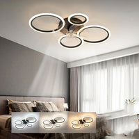 LED осветително тяло 4 Circle Black с вентилатор и дистанционно, еквивалент 400W