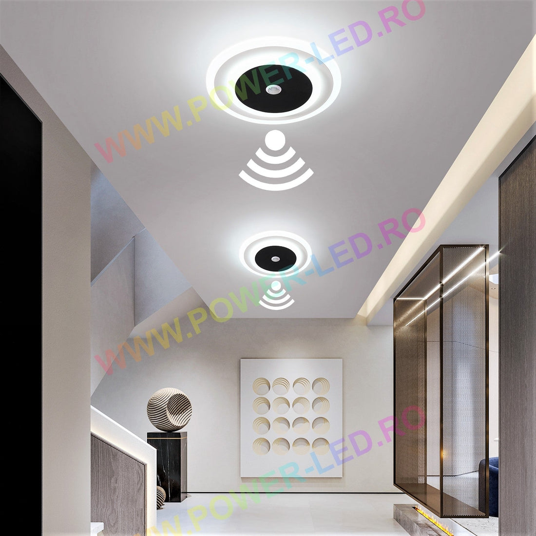 LED осветително тяло 24W кръгло черна с датчик за движение еквивалент 150W