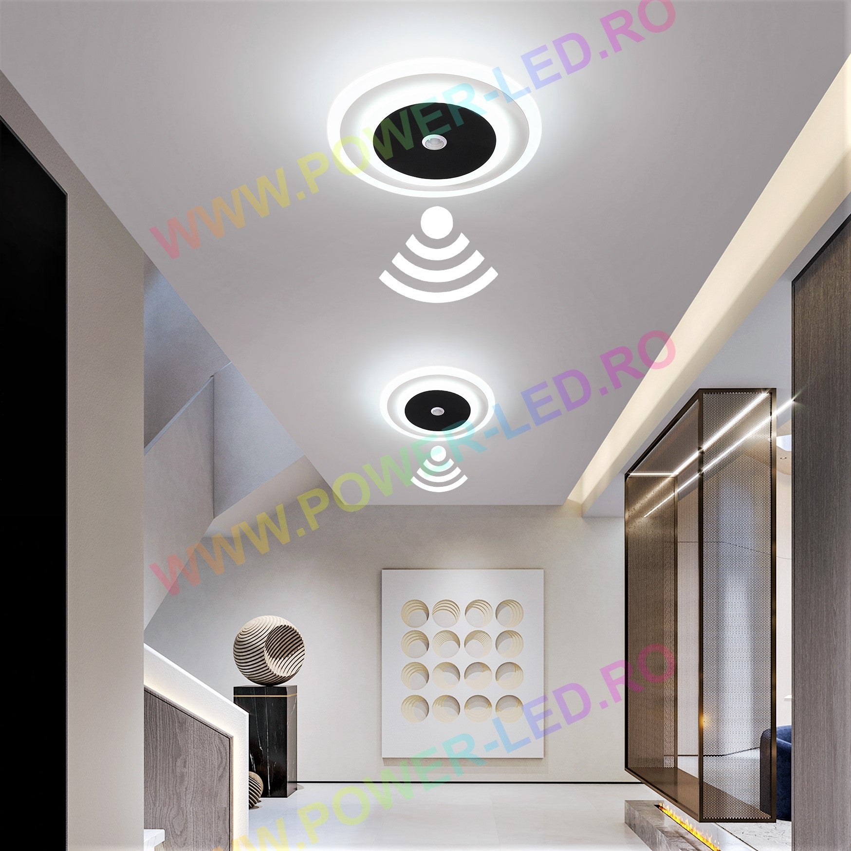 LED осветително тяло 24W кръгло черна с датчик за движение еквивалент 150W