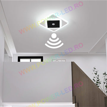 LED осветително тяло 30W квадратно черно със сензор за движение, еквивалент 200W
