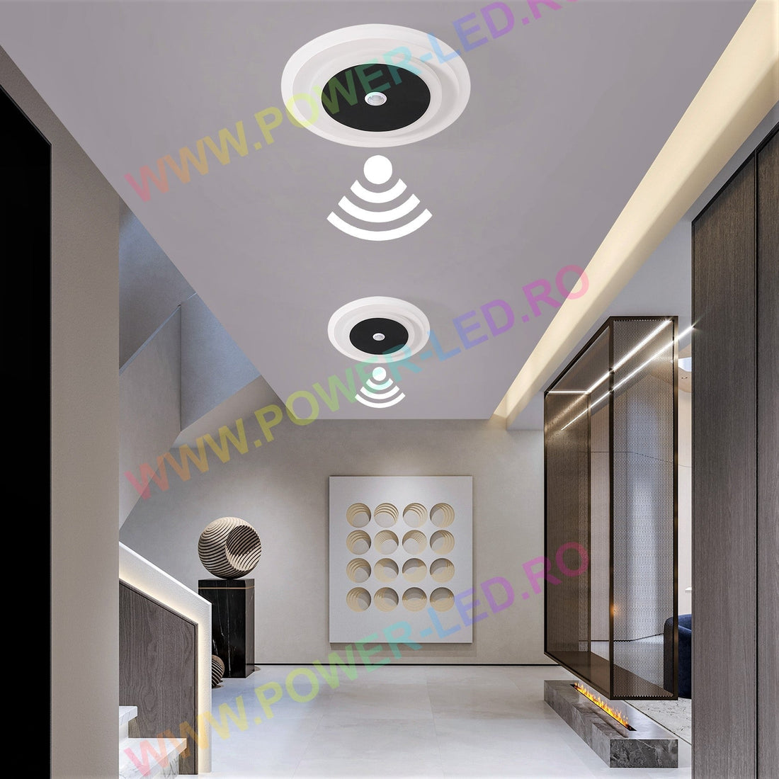 LED осветително тяло 24W кръгло черна с датчик за движение еквивалент 150W