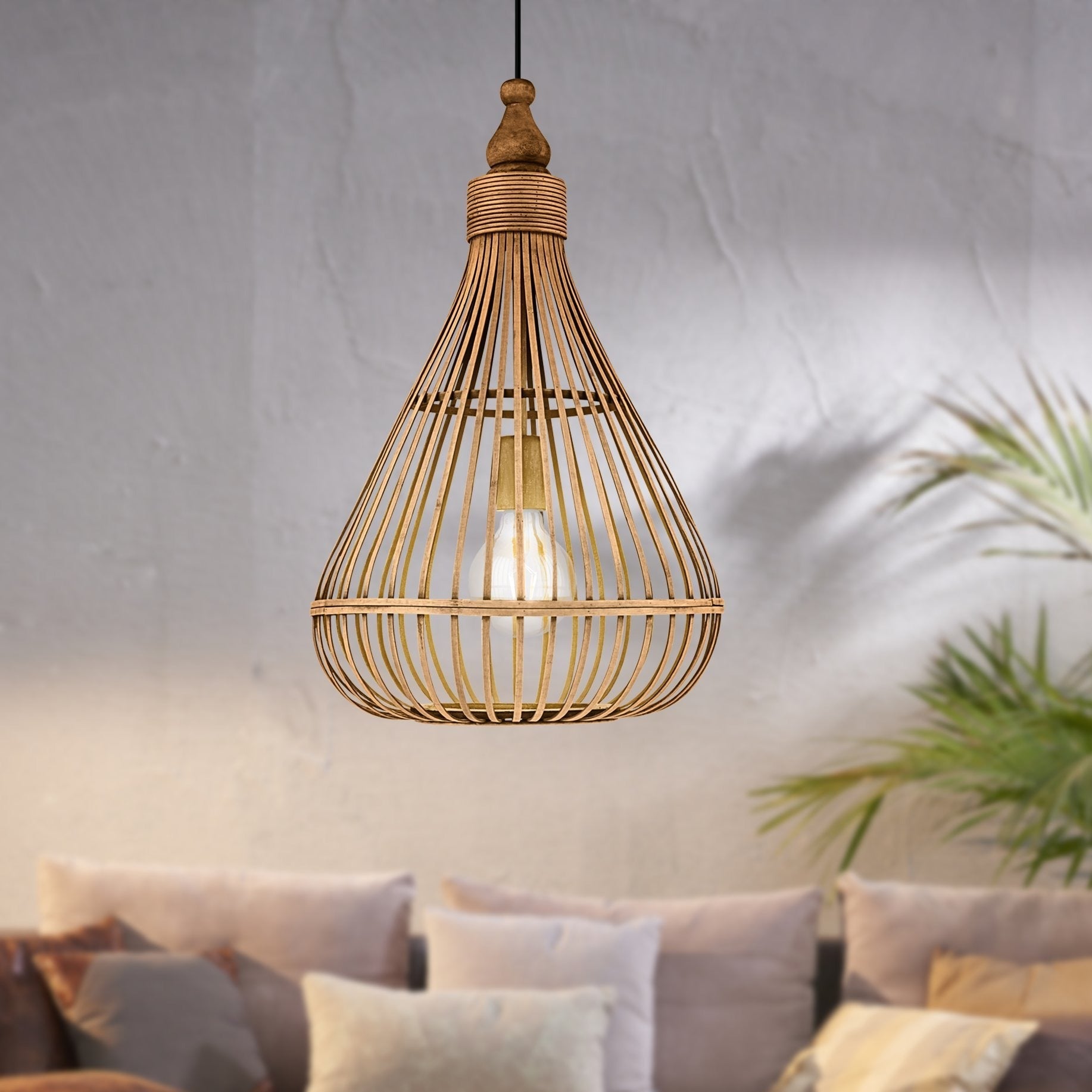 Lustra LED Suspendata AMSFIELD Wood Style EGLO 49772 LEMN / SUSPENDATE Lighting Fixtures