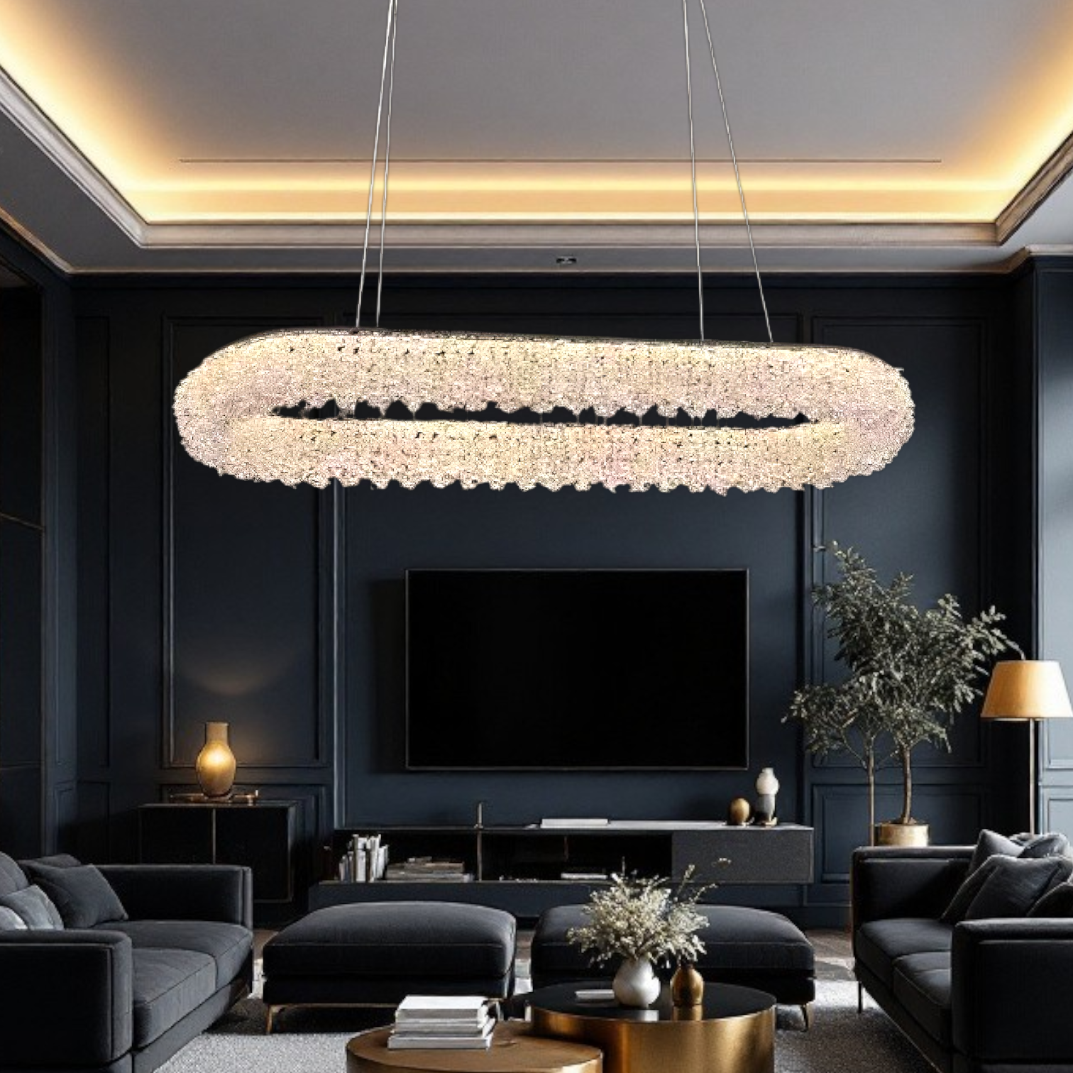 LED осветително тяло висящо Chrome Crystal Sponge 80x30cm Еквивалент 800W