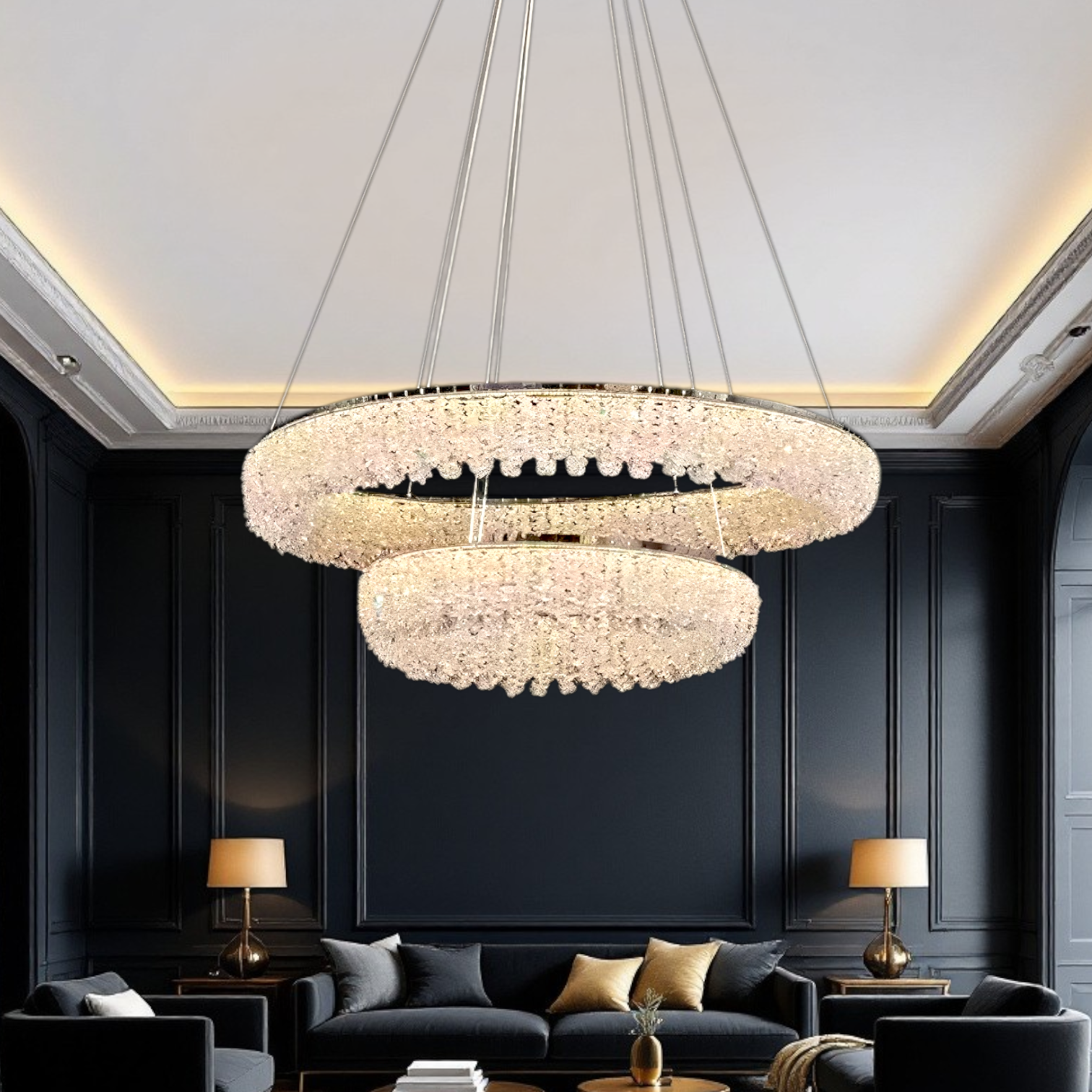 LED осветително тяло висящо Chrome Crystal Sponge 2 кръгли сегмента