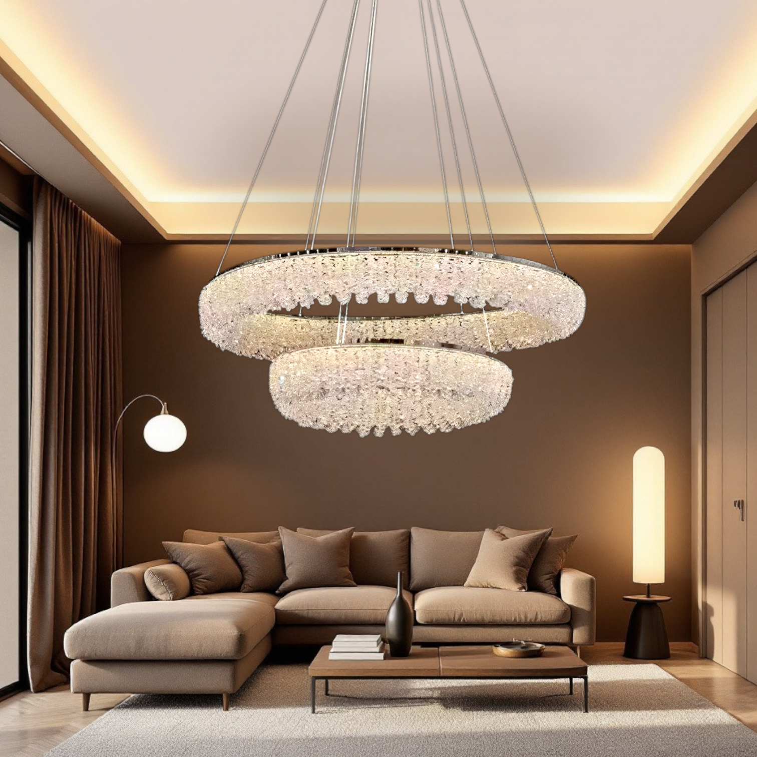 LED осветително тяло висящо Chrome Crystal Sponge 2 кръгли сегмента