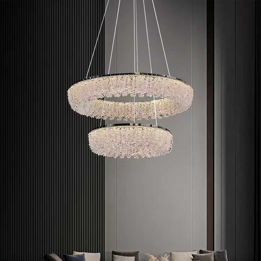LED осветително тяло висящо Chrome Crystal Sponge 2 кръгли сегмента
