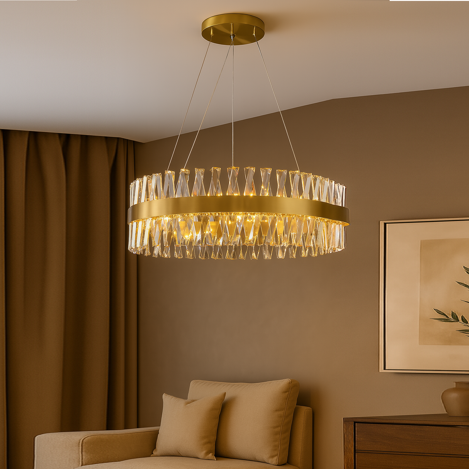 LED осветително тяло висящо Bijoux Gold Cristal дистанционно 60CM