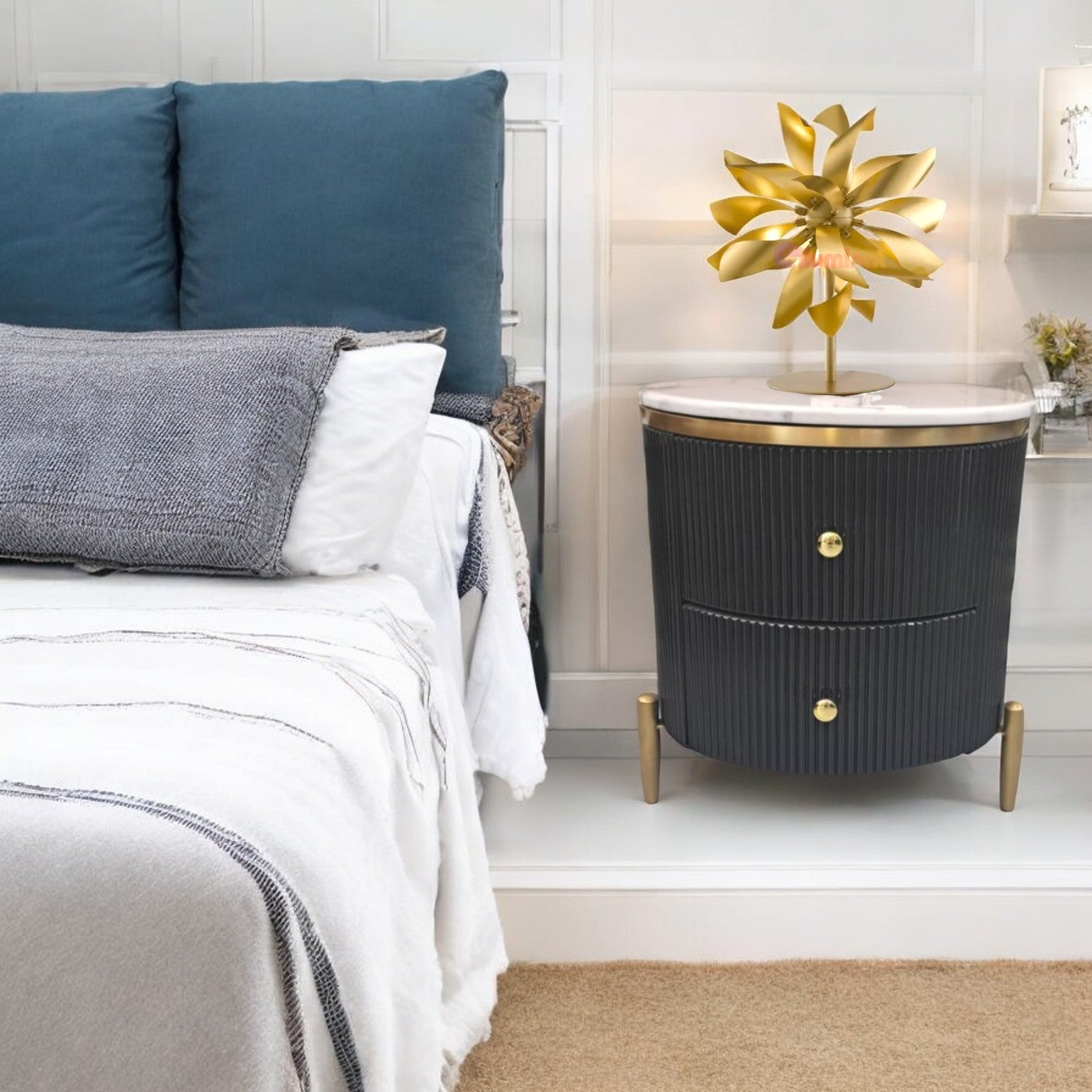 Нощно шкафче с 2 чекмеджета Luxury Line с плот от мрамор Tiffany черна