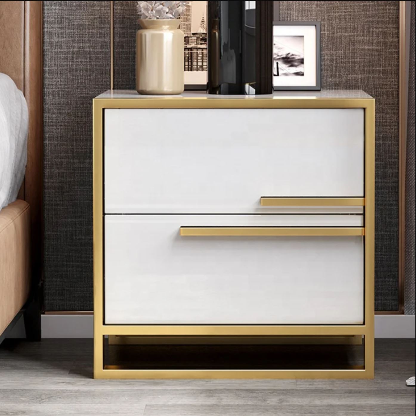 Нощно шкафче с 2 чекмеджета Luxury Line Simplicity бяло