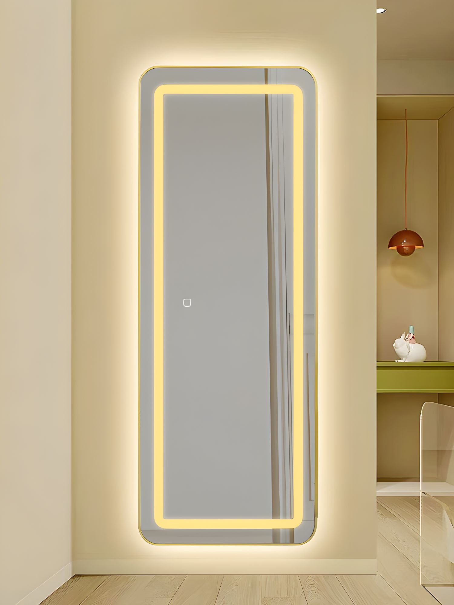LED огледало с Touch 50x160cm свободностоящо златно с тъпи ъгли