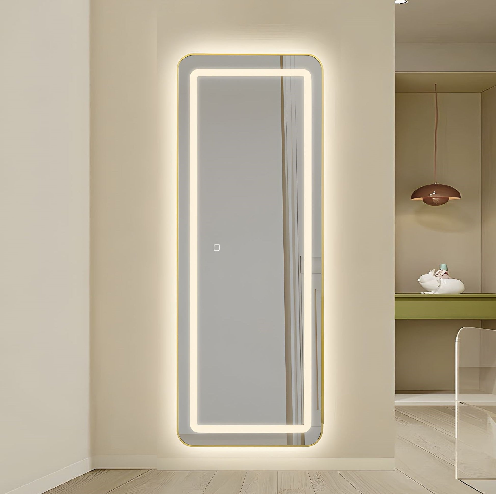 LED огледало с Touch 50x160cm свободностоящо златно с тъпи ъгли