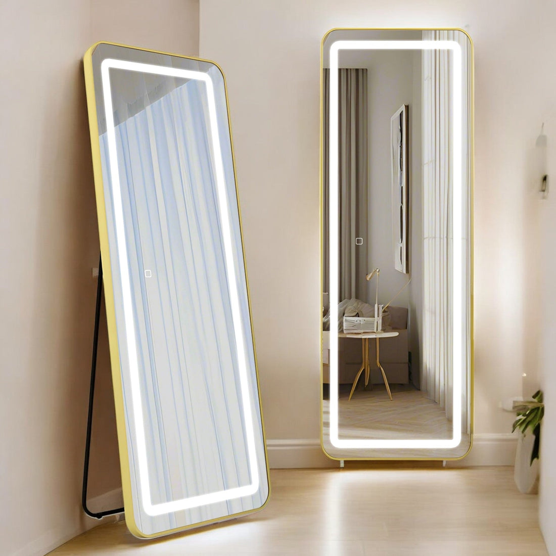 LED огледало с Touch 50x160cm свободностоящо златно с тъпи ъгли