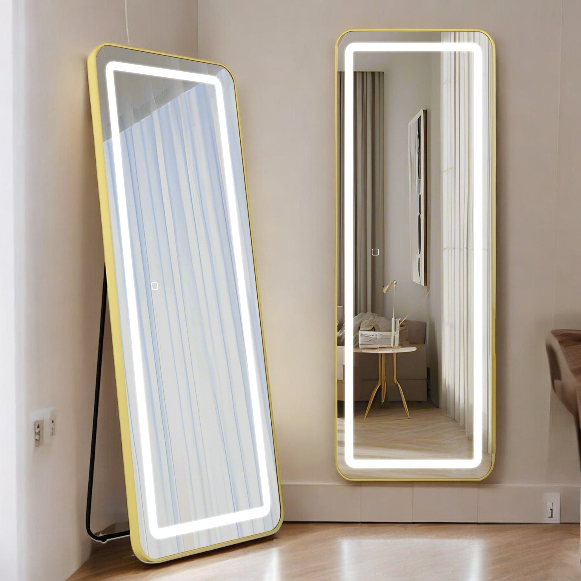 LED огледало с Touch 50x160cm свободностоящо златно с тъпи ъгли