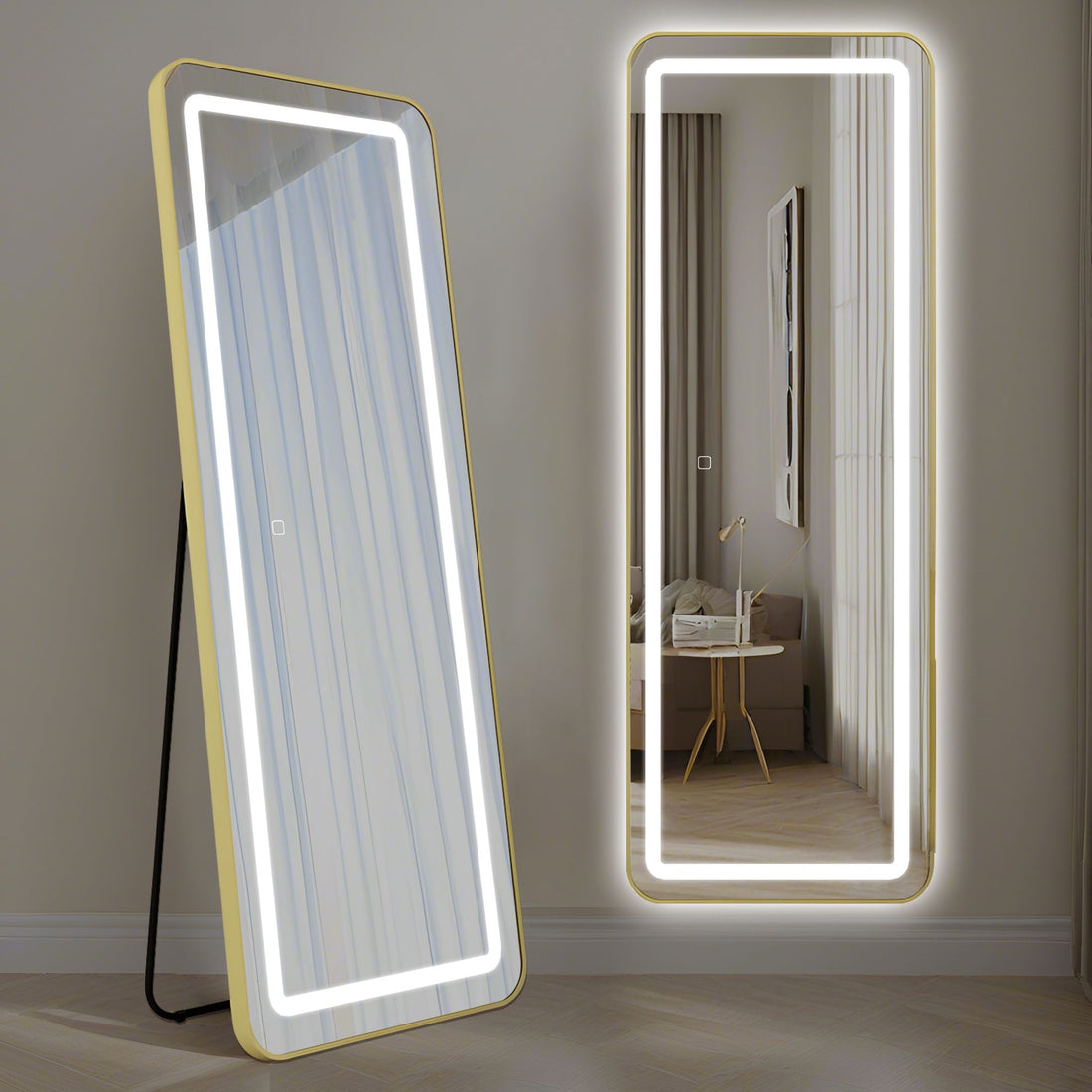 LED огледало с Touch 50x160cm свободностоящо златно с тъпи ъгли