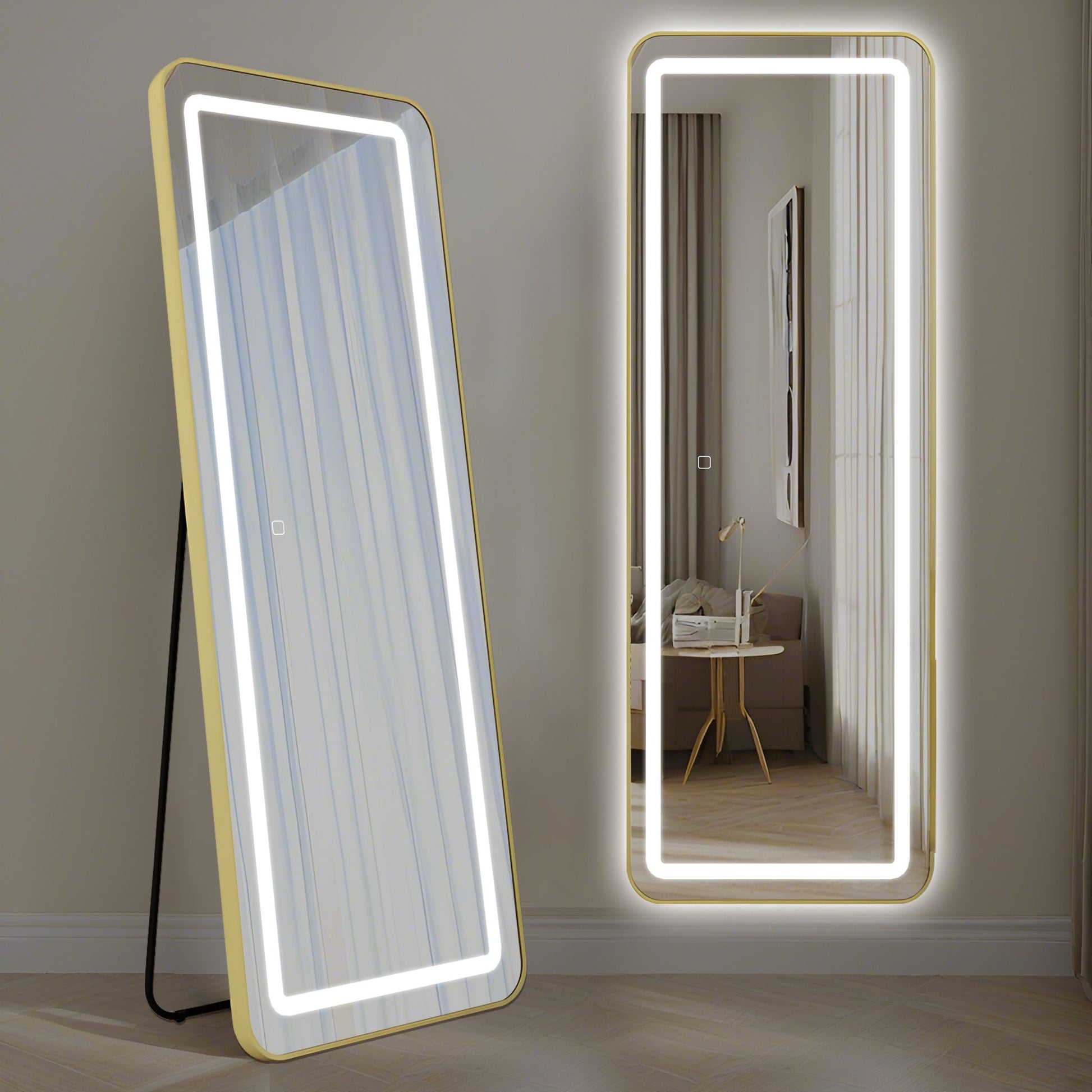 LED огледало с Touch 50x160cm свободностоящо златно с тъпи ъгли