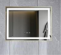 LED огледало 100x65cm със златиста рамка, функция против замъгляване, Touch и часовник J21
