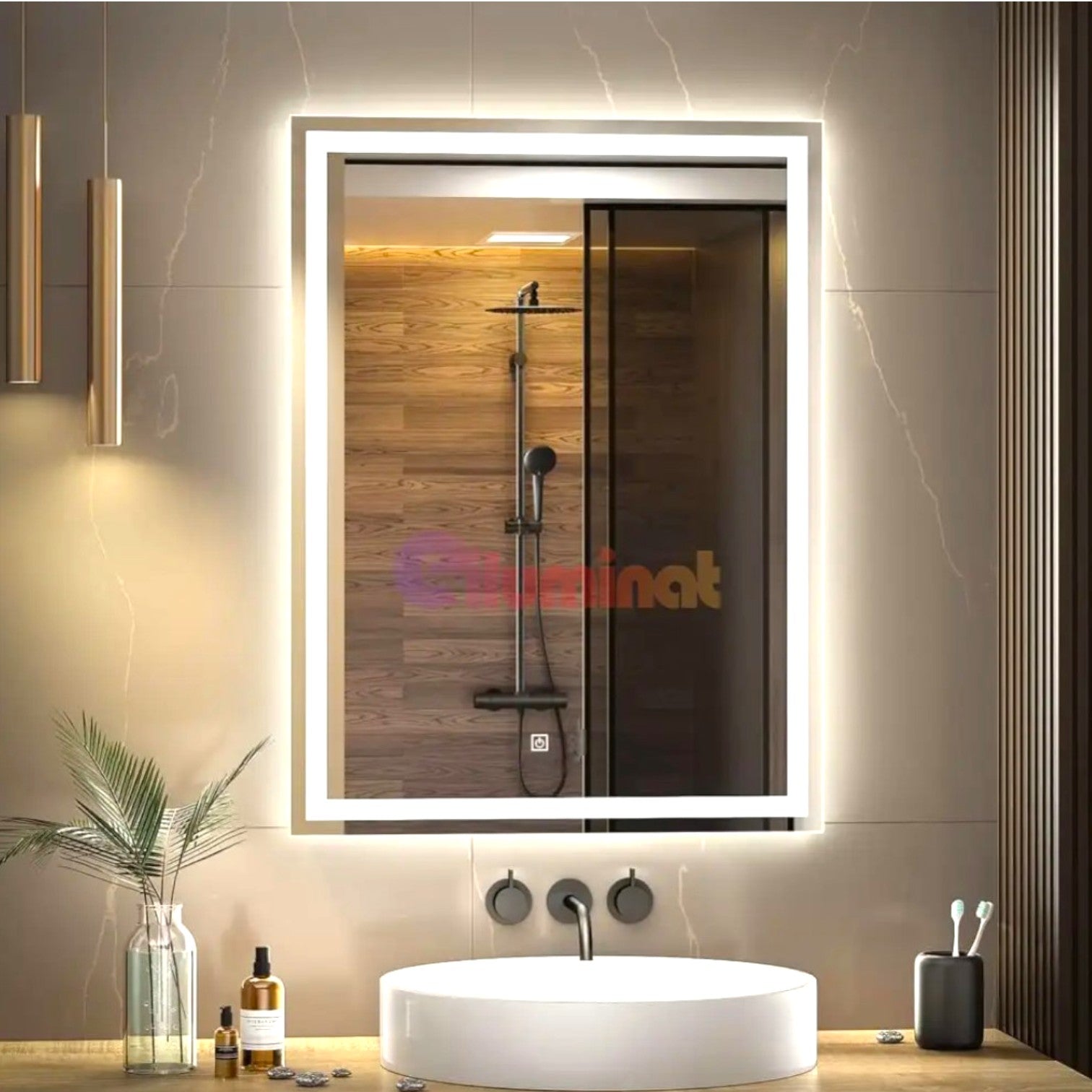 Правоъгълно LED огледало 60x80cm с обикновен тъч бутон