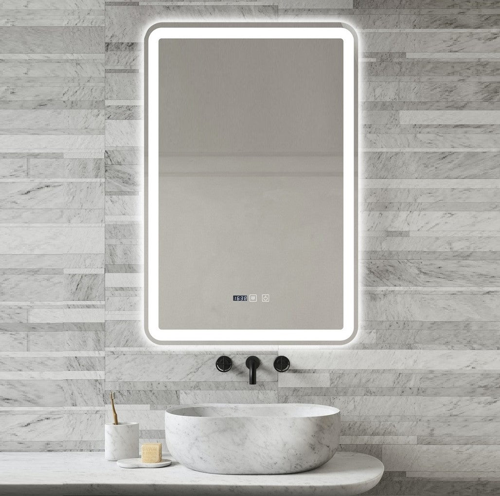 LED огледало 60x90cm с функция против замъгляване, часовник и 3 вида светлина J168