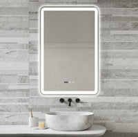 LED огледало 60x90cm с функция против замъгляване, часовник и 3 вида светлина J168