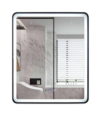 LED огледало 75x90cm черна рамка, против запотяване, 3 вида светлина, Touch и часовник J37