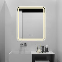 LED огледало 75x90cm с функция против замъгляване, часовник и 3 вида светлина J169