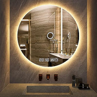 Кръгло LED огледало 70cm с функция против замъгляване, touch, две светлини и часовник J170