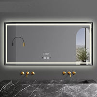 LED огледало 100x65cm с черна рамка, функция Touch, сензор за движение и часовник J31