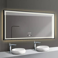 LED огледало 100x65cm с черна рамка, функция Touch, сензор за движение и часовник J31