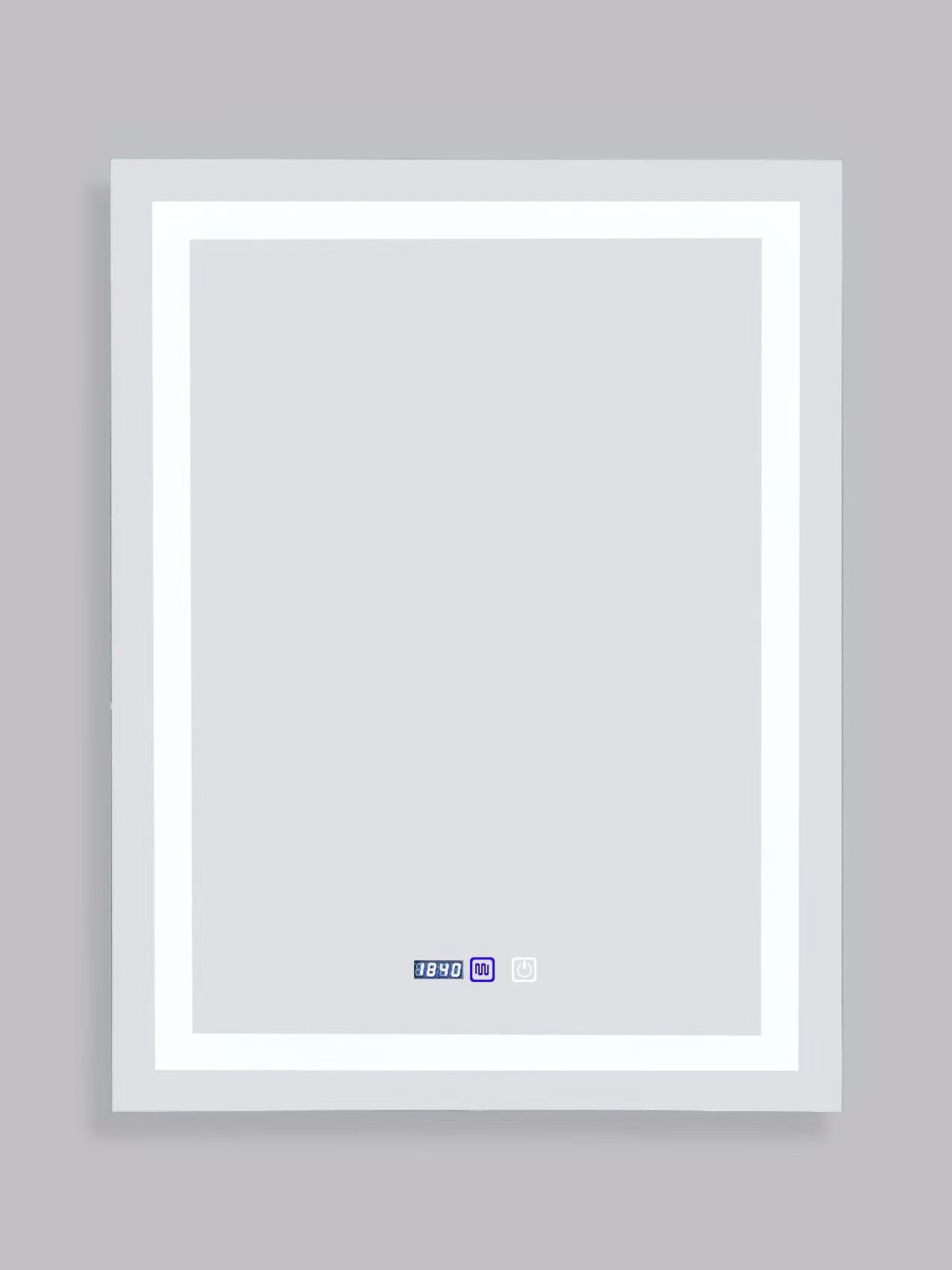 Правоъгълно LED огледало с часовник 60x80cm Две светлини J09-1