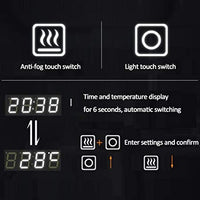 LED огледало 90X60cm с функция против замъгляване, Touch и часовник J16