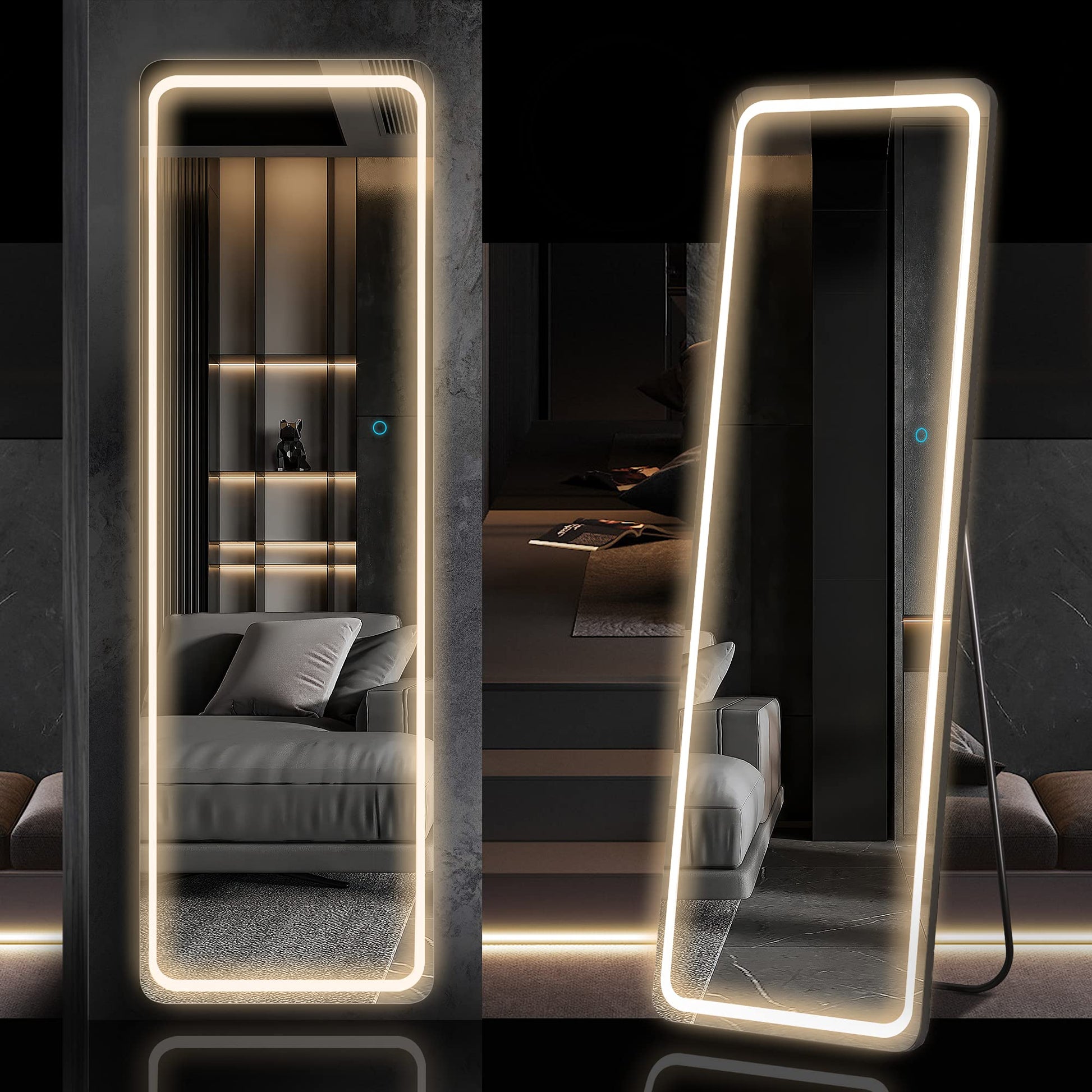 LED огледало с Touch 50x160cm свободностоящо черно с тъпи ъгли