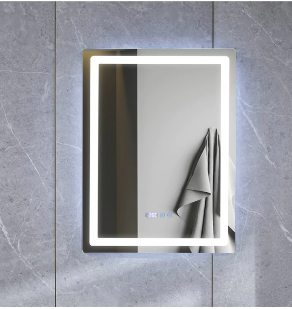 Правоъгълно LED огледало с часовник 60x80cm Две светлини J09-1