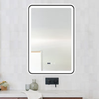 LED огледало 60x90cm с черна рамка, функция против замъгляване, тъч и часовник J36