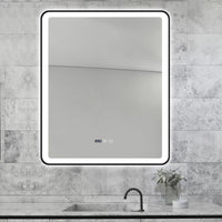 LED огледало 75x90cm черна рамка, против запотяване, 3 вида светлина, Touch и часовник J37