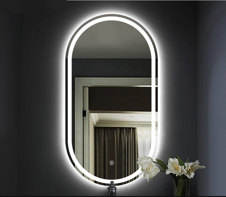 Овално LED огледало, 3 вида светлина, 50x80cm, функция против замъгляване и Touch J120