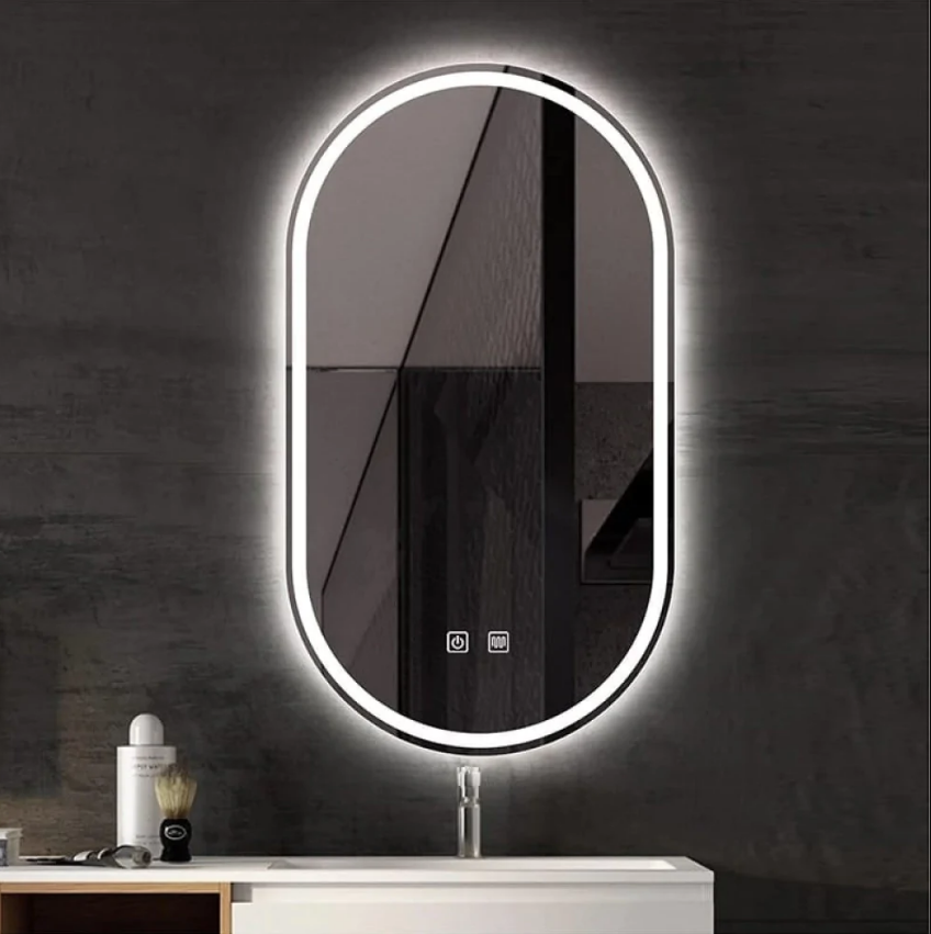 Овално LED огледало, 3 вида светлина, 50x80cm, функция против замъгляване и Touch J120