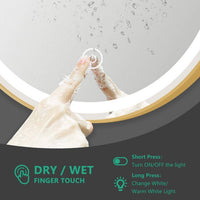LED огледало кръгло 70cm златиста рамка, против замъгляване и Touch J26