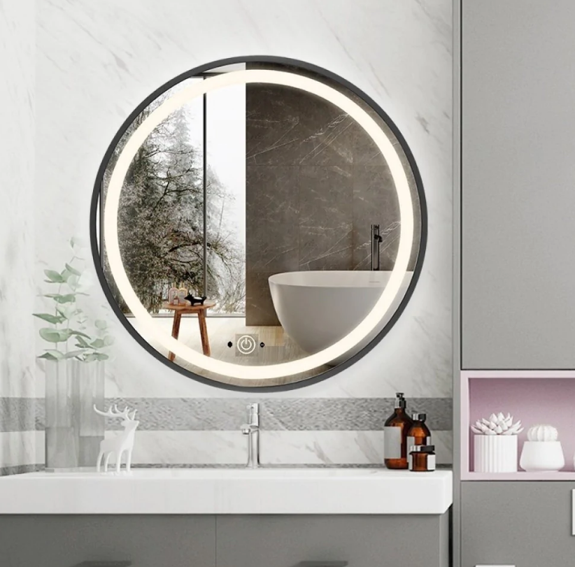 Кръгло LED огледало 70cm с черна рамка, Touch и сензор за движение J29