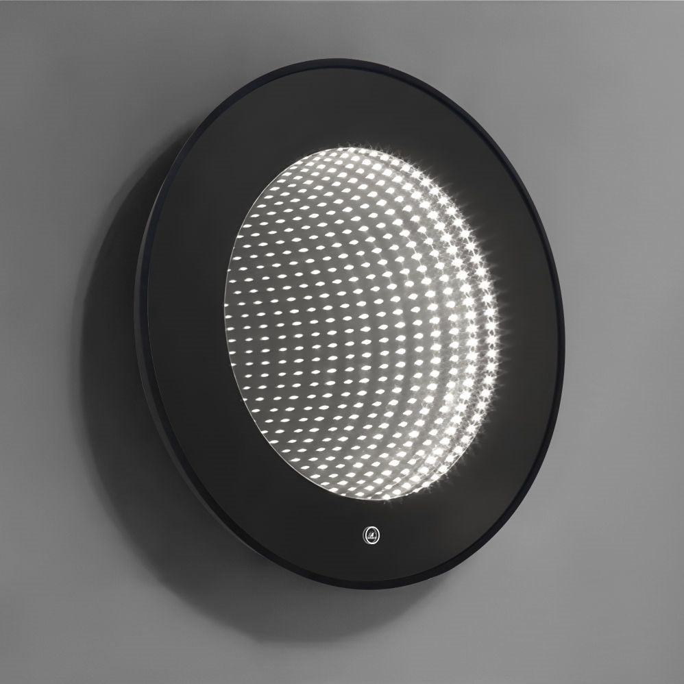Кръгло LED огледало с черна рамка 3D Infinity Mirror, 3 вида светлина и Touch J183F