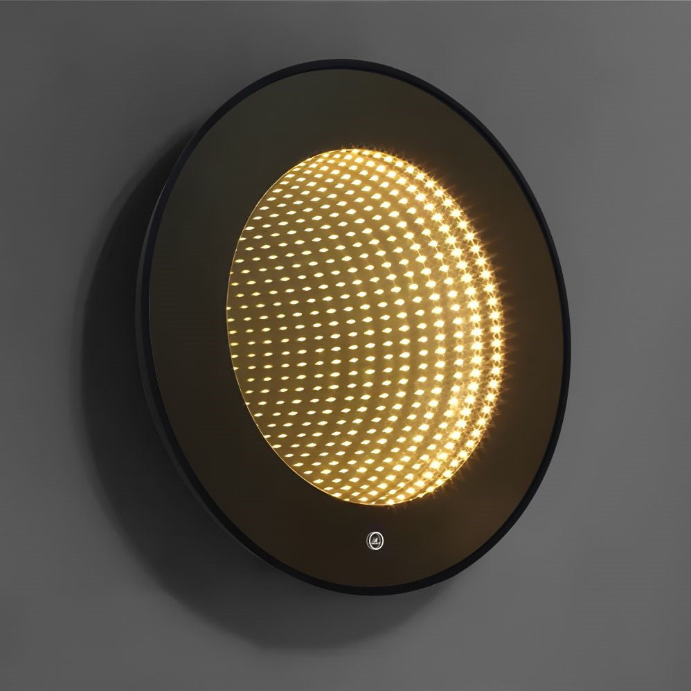 Кръгло LED огледало с черна рамка 3D Infinity Mirror, 3 вида светлина и Touch J183F