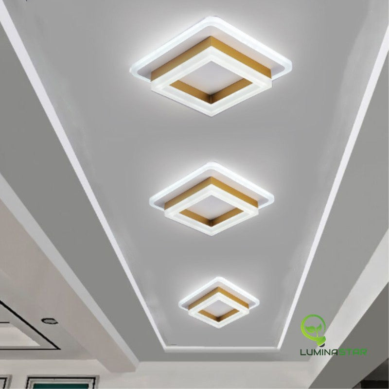 Lustra Led 64W Quadrata Gold Echivalent 200W Lighting Fixtures